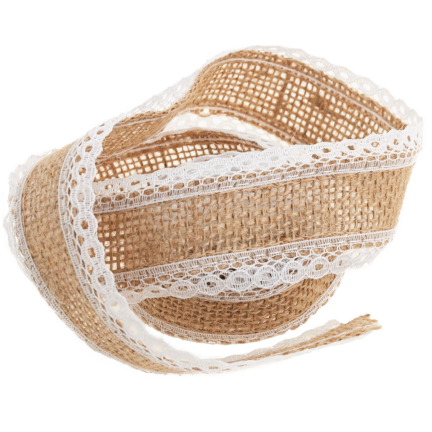 TG40119 Wstążka juta z koronką, tasiemka boho, jutowa naturalna, do ozdób handmade