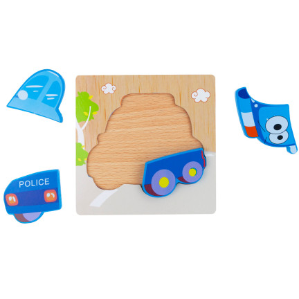 TG50030 KLOCKI DREWNIANE UKŁADANKA EDUKACYJNA PUZZLE FIGURY MONTESSORI POLICJA AUTO