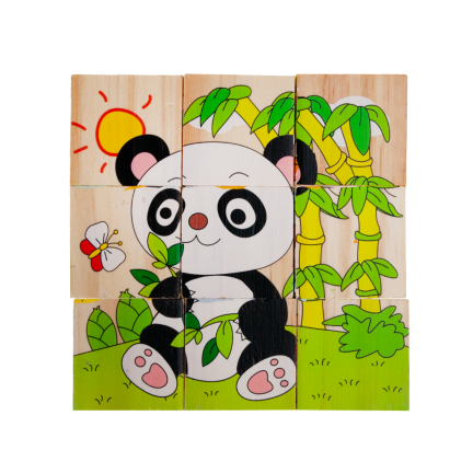 TG50051 Klocki drewniane, puzzle edukacyjne, układanka 6w1, zwierzęta ZOO, 9 elementów