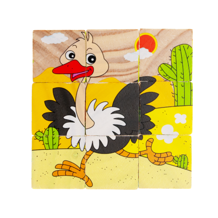 TG50051 Klocki drewniane, puzzle edukacyjne, układanka 6w1, zwierzęta ZOO, 9 elementów