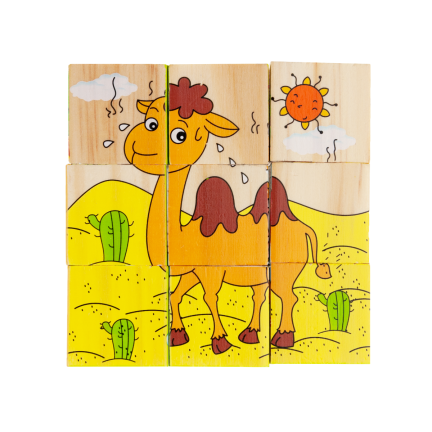 TG50051 Klocki drewniane, puzzle edukacyjne, układanka 6w1, zwierzęta ZOO, 9 elementów