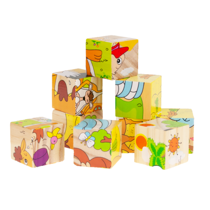 TG50051 Klocki drewniane, puzzle edukacyjne, układanka 6w1, zwierzęta ZOO, 9 elementów