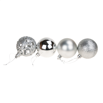 TG53080-1 BOMBKI CHOINKOWE srebrne ZESTAW XXL 100szt WZORY bombka BOMBEK 6/4/3cm