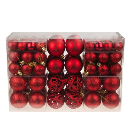 TG66272-5 BOMBKI CHOINKOWE czerwone ZESTAW XXL 100szt WZORY bombka BOMBEK 6/4/3cm