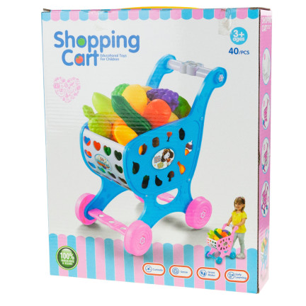 TG55704 WÓZEK NA ZAKUPY KOSZYK SKLEPOWY Z AKCESORIAMI OWOCE WARZYWA SUPERMARKET