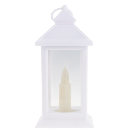 Latarnia lampion led, biała, na baterie, ciepłe światło, imituje płomień, z rączką, wysokość 17cm