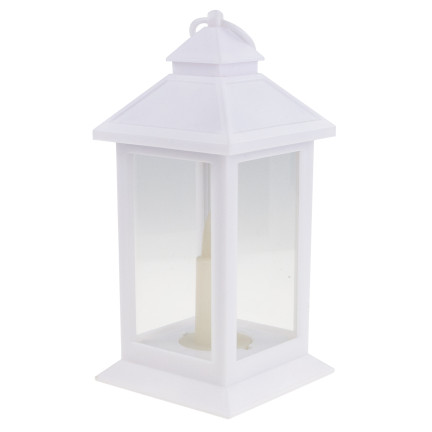 Latarnia lampion led, biała, na baterie, ciepłe światło, imituje płomień, z rączką, wysokość 17cm