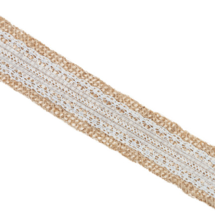 TG40119 Wstążka juta z koronką, tasiemka boho, jutowa naturalna, do ozdób handmade
