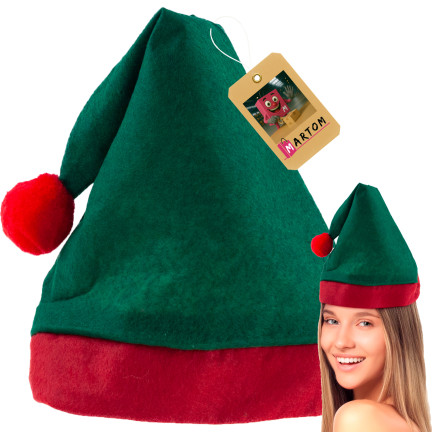 Czapka elfa, świąteczna czapeczka, uniwersalna, zielono-czerwona, 1szt.