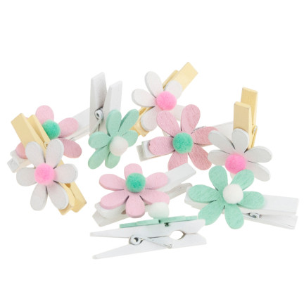TG63859 KLAMERKI DREWNIANE OZDOBNE MINI SPINACZE PASTELOWE 9SZT WIELKANOCNE
