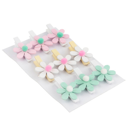 TG63859 KLAMERKI DREWNIANE OZDOBNE MINI SPINACZE PASTELOWE 9SZT WIELKANOCNE