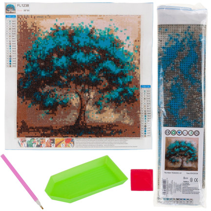 TG64203-14 HAFT DIAMENTOWY Diamond Painting Mozaika Diamentowa DRZEWO NIEBIESKIE 5D