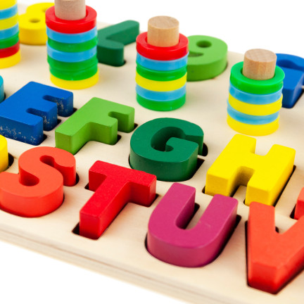 TG67011 DREWNIANA UKŁADANKA SORTER MONTESSORI ALFABET CYFRY NAUKA