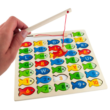 TG67024 GRA ŁOWIENIE RYBEK DREWNIANE RYBKI NAUKA UKŁADANKA ALFABETU LITERY PUZZLE