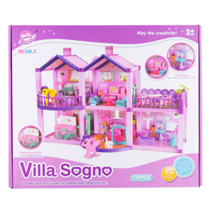 TG67311 DOM DOMEK DLA LALEK Z AKCESORIAMI TARASEM KUCYKI WILLA KUCYKÓW VILLA MEBLE