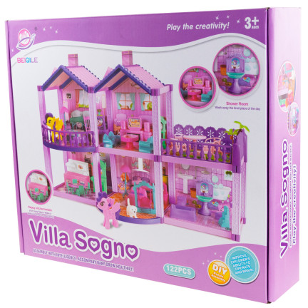 TG67311 DOM DOMEK DLA LALEK Z AKCESORIAMI TARASEM KUCYKI WILLA KUCYKÓW VILLA MEBLE