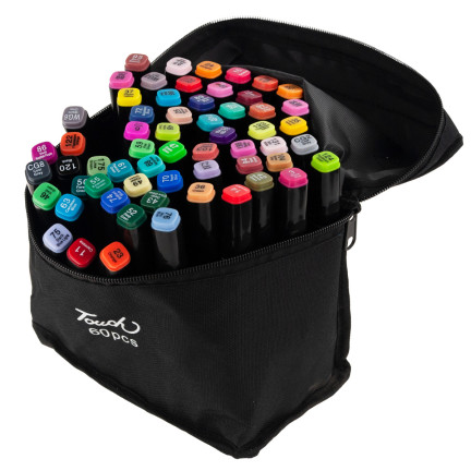 TG67373 MARKERY ALKOHOLOWE 60 SZT MAZAKI PISAKI DWUSTRONNE ZESTAW+ETUI