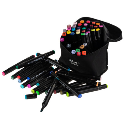 TG67373 MARKERY ALKOHOLOWE 60 SZT MAZAKI PISAKI DWUSTRONNE ZESTAW+ETUI