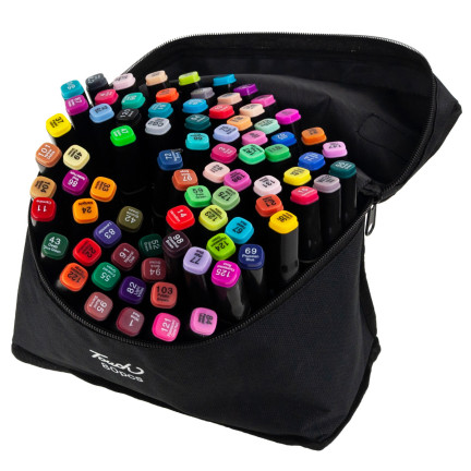 TG67374 MARKERY ALKOHOLOWE 80 SZT MAZAKI PISAKI DWUSTRONNE ZAKREŚLACZE + ETUI