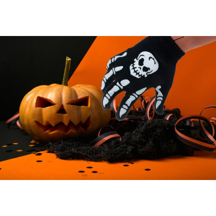 TG70218 TG70218 RĘKAWICZKI NA HALLOWEEN KOŚCIOTRUP SZKIELET PRZEBRANIE KOSTIUM ROZMIAR UNIWERSALNY