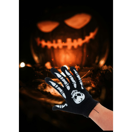 TG70218 TG70218 RĘKAWICZKI NA HALLOWEEN KOŚCIOTRUP SZKIELET PRZEBRANIE KOSTIUM ROZMIAR UNIWERSALNY