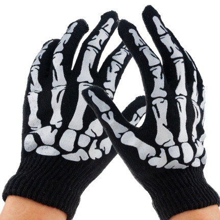Rękawiczki z nadrukiem, czarne, kości, szkielet, dodatek do kostiumu przebrania, Halloween, uniwersalne, 1 para