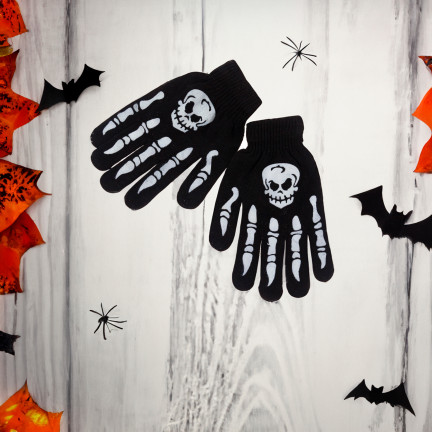TG70218 TG70218 RĘKAWICZKI NA HALLOWEEN KOŚCIOTRUP SZKIELET PRZEBRANIE KOSTIUM ROZMIAR UNIWERSALNY