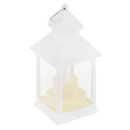 TG73372-1 Biały lampion led, latarnia ze świeczką, latarenka na baterie, płomień