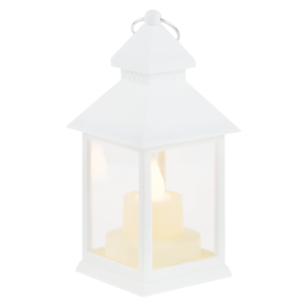 TG73372-1 Biały lampion led, latarnia ze świeczką, latarenka na baterie, płomień