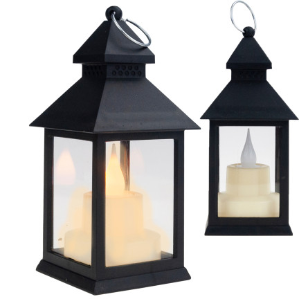 TG73372-2 LAMPION LATARENKA LED LATARNIA ZE ŚWIECZKĄ NA BATERIE CZARNY RUCHOMY PŁOMIEŃ
