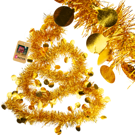 TG76142-2 ŁAŃCUCH CHOINKOWY SZNUR GIRLANDA ŚWIĄTECZNA ZŁOTY Z OZDOBAMI