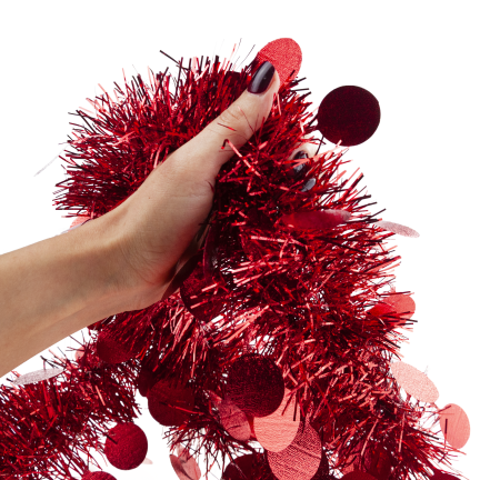 TG76142-3 ŁAŃCUCH CHOINKOWY SZNUR GIRLANDA ŚWIĄTECZNA CZERWONY Z OZDOBAMI