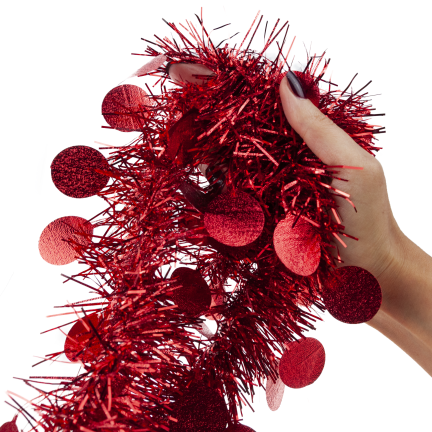 TG76142-3 ŁAŃCUCH CHOINKOWY SZNUR GIRLANDA ŚWIĄTECZNA CZERWONY Z OZDOBAMI