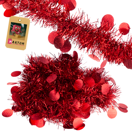 TG76142-3 ŁAŃCUCH CHOINKOWY SZNUR GIRLANDA ŚWIĄTECZNA CZERWONY Z OZDOBAMI