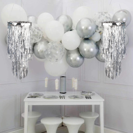TG76151-1 DEKORACJA NA SUFIT ŻYRANDOL SREBRNY FOLIOWY KLOSZ PARTY URODZINY SYLWESTER