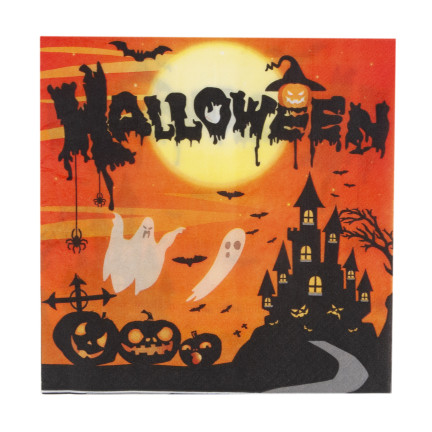 TG76537 SERWETKI HALLOWEEN 10SZT PAPIEROWE NA IMPREZĘ POMARAŃCZOWE DUCHY
