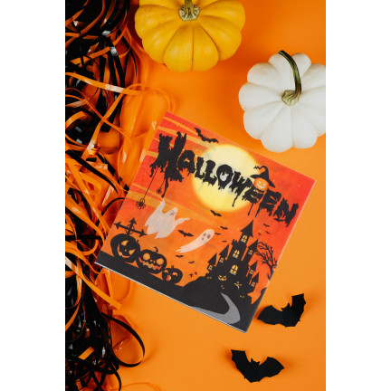 TG76537 SERWETKI HALLOWEEN 10SZT PAPIEROWE NA IMPREZĘ POMARAŃCZOWE DUCHY