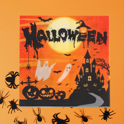 TG76537 SERWETKI HALLOWEEN 10SZT PAPIEROWE NA IMPREZĘ POMARAŃCZOWE DUCHY