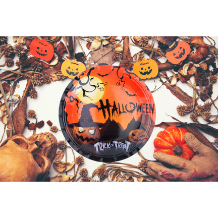 TG76538 TALERZYKI HALLOWEEN TALERZ MAŁY 10SZT PAPIEROWE JEDNORAZOWE DYNIE STRASZNE IMPREZA