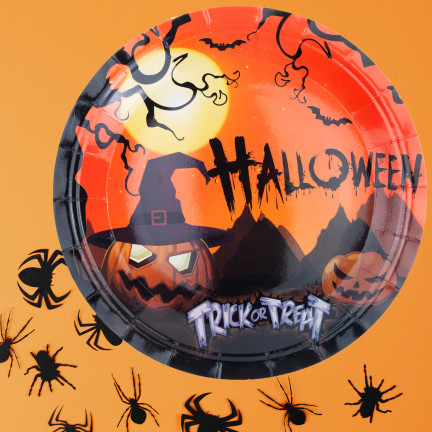 TG76538 TALERZYKI HALLOWEEN TALERZ MAŁY 10SZT PAPIEROWE JEDNORAZOWE DYNIE STRASZNE IMPREZA