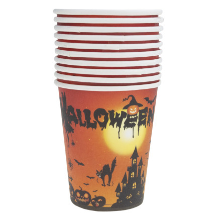 TG76539 KUBKI HALLOWEEN 10SZT KUBECZKI PAPIEROWE JEDNORAZOWE DYNIA KOT IMPREZA