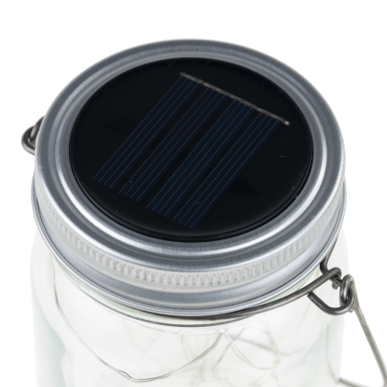 TG77618 Lampa ogrodowa LED, solarna wisząca latarenka, szklany słoik, drucik 10 led ciepły biały