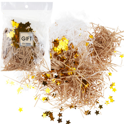 Wypełniacz do prezentów, sianko, sizal, ozdoba, z gwiazdkami, eko, 30g