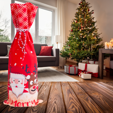 TG78760 POKROWIEC NA BUTELKĘ WORECZEK OPAKOWANIE ETUI ŚWIĄTECZNE MIKOŁAJKI