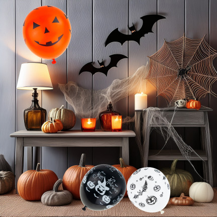 Balony lateksowe, mix kolorów, mix wzorów, z motywem Halloween, z dyniami, zestaw 6szt.