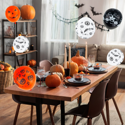 Balony lateksowe, mix kolorów, mix wzorów, z motywem Halloween, z dyniami, zestaw 6szt.