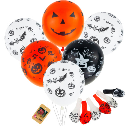 Balony lateksowe, mix kolorów, mix wzorów, z motywem Halloween, z dyniami, zestaw 6szt.