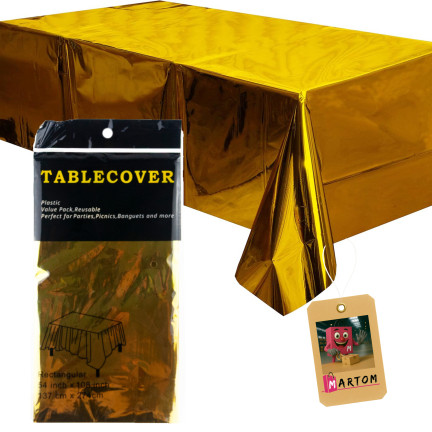 Obrus świąteczny, foliowy, złoty, błyszczący, dekoracje stołu, 137×274 cm