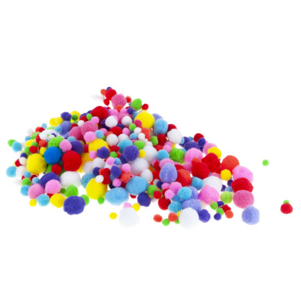 Pompony kreatywne, pluszowe, mix kolorów, mix rozmiarów, do rękodzieła, 1-3cm, zestaw 450szt.