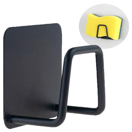 Organizer na gąbkę kuchenną, uchwyt ścienny do zlewu, wieszak, czarny, z taśmą klejącą